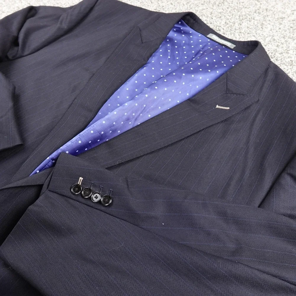 Indochino Blazer Mens 46L Blue Wool Button Suit Jacket Sport Coat‎ Surgeon Cuff
