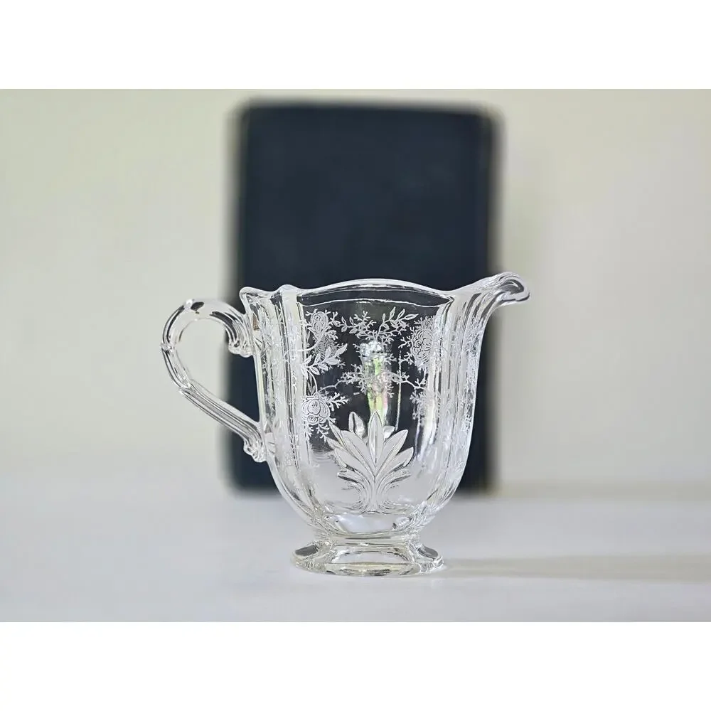 Vintage Creamer & Open Sugar Bowl in Fostoria Chintz Pattern, Pristine Condition
