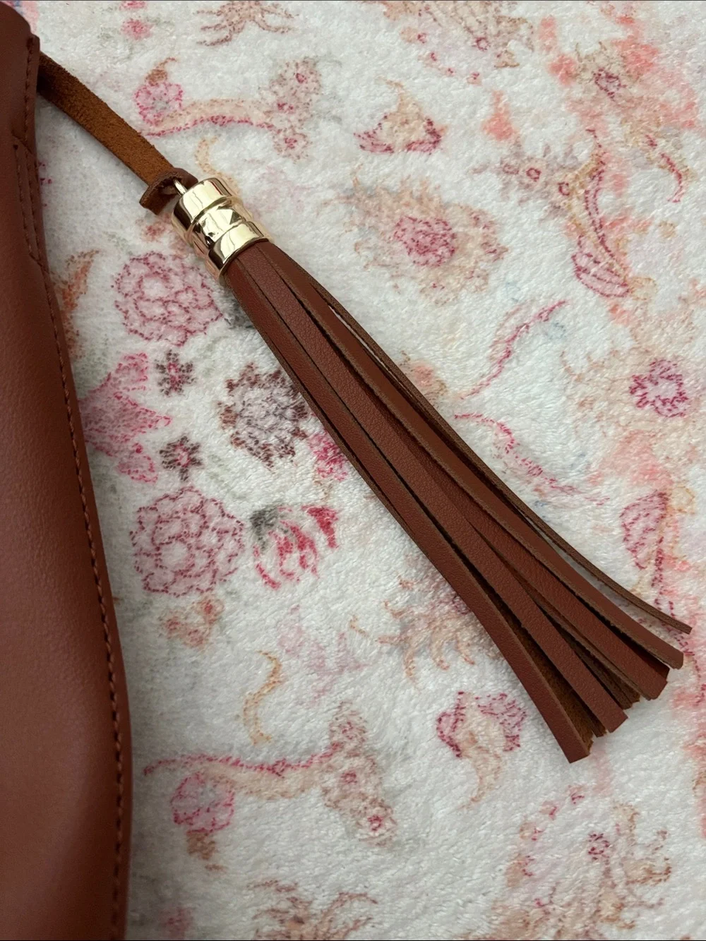 Anna Cai Chestnut Faux Leather Tote with Tortoiseshell Handles