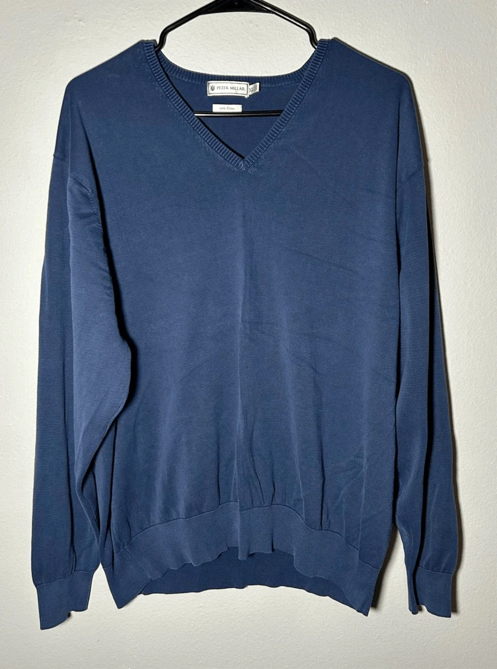 Peter Millar 100% Cotton V-Neck Men’s Golf Sweater Blue Sz XL