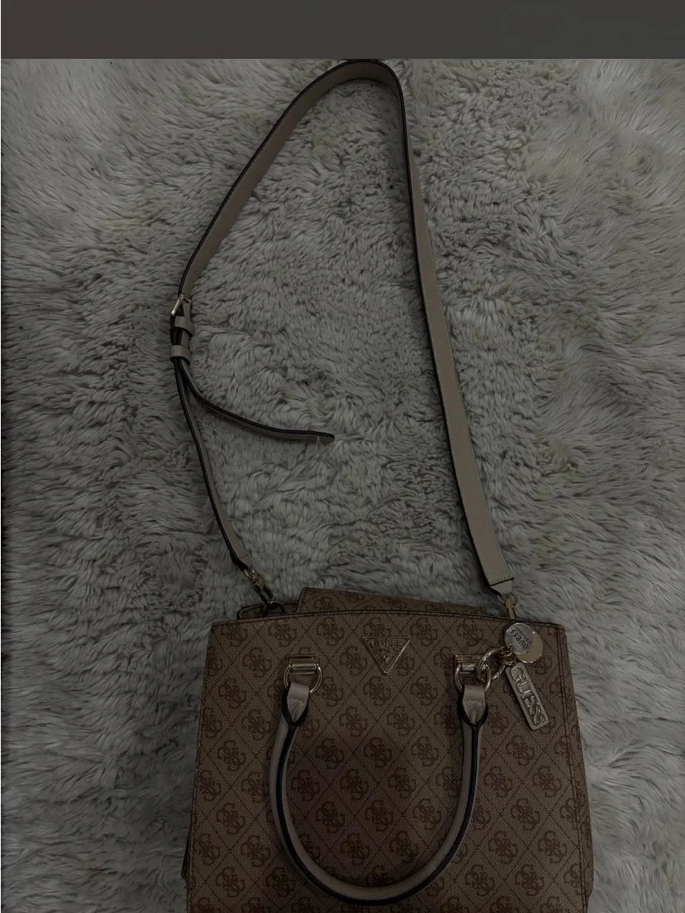 GUESS Brown Monogram Satchel Handbag