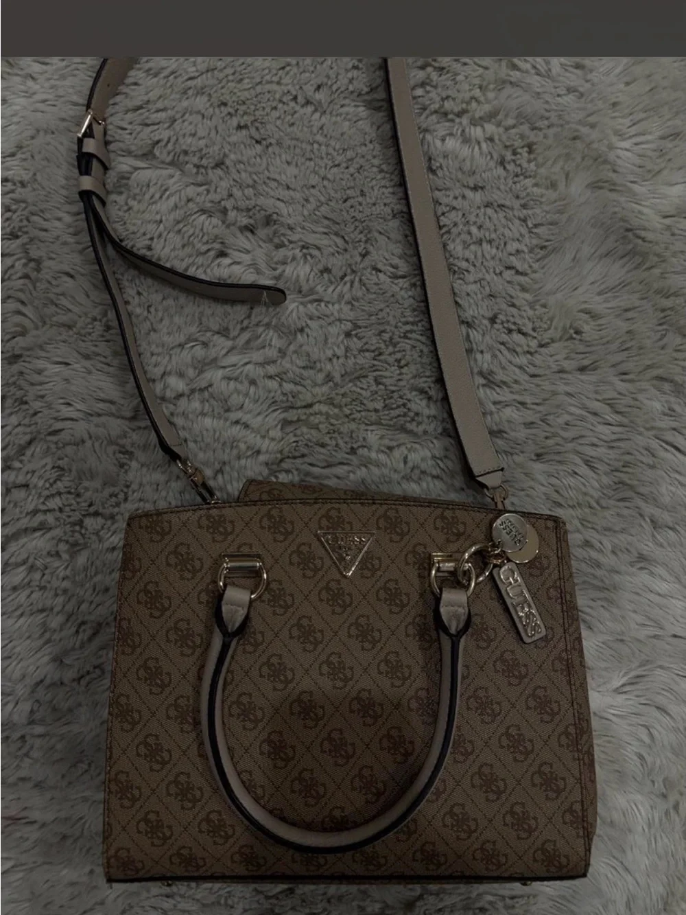 GUESS Brown Monogram Satchel Handbag