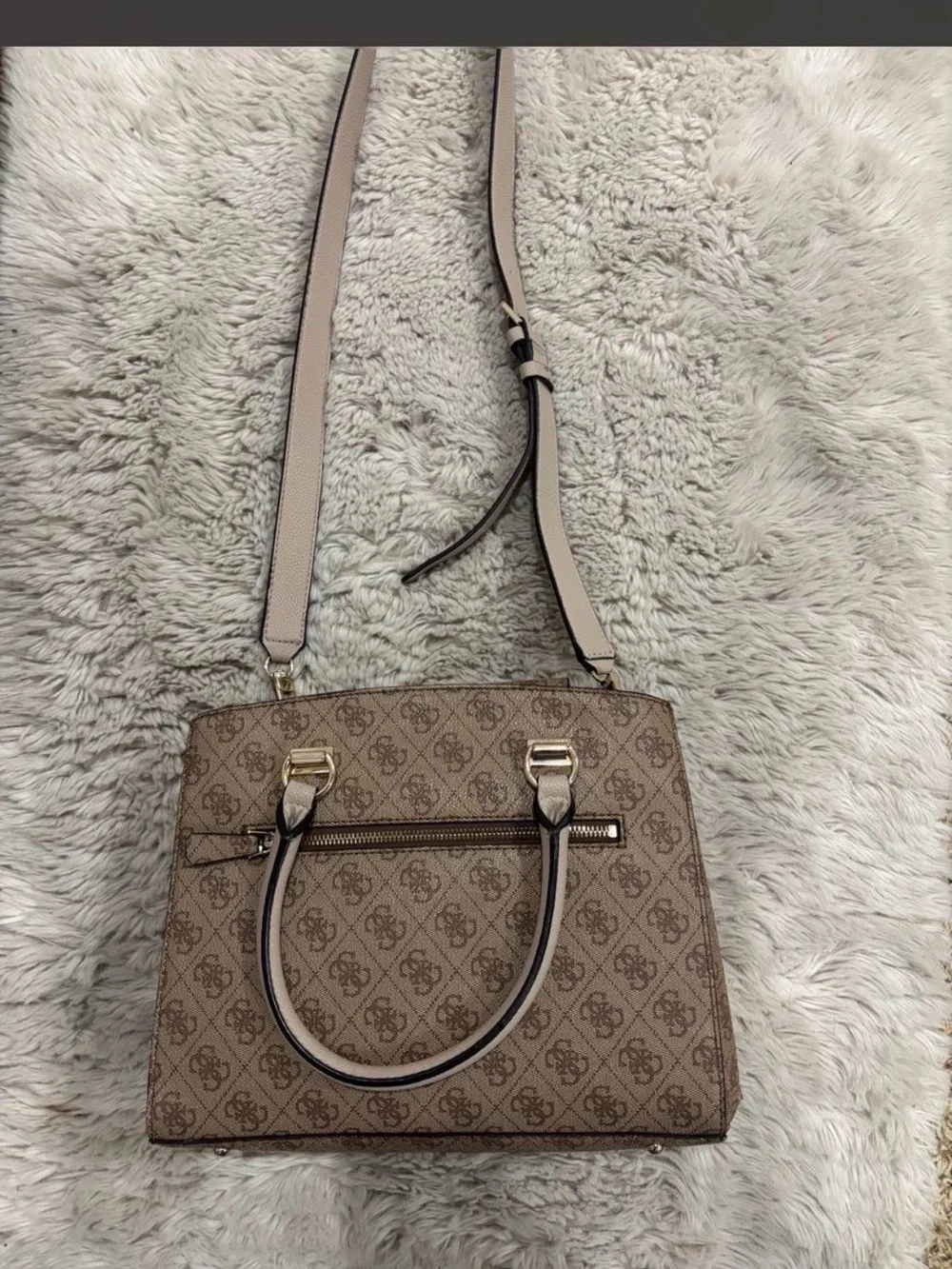 GUESS Brown Monogram Satchel Handbag