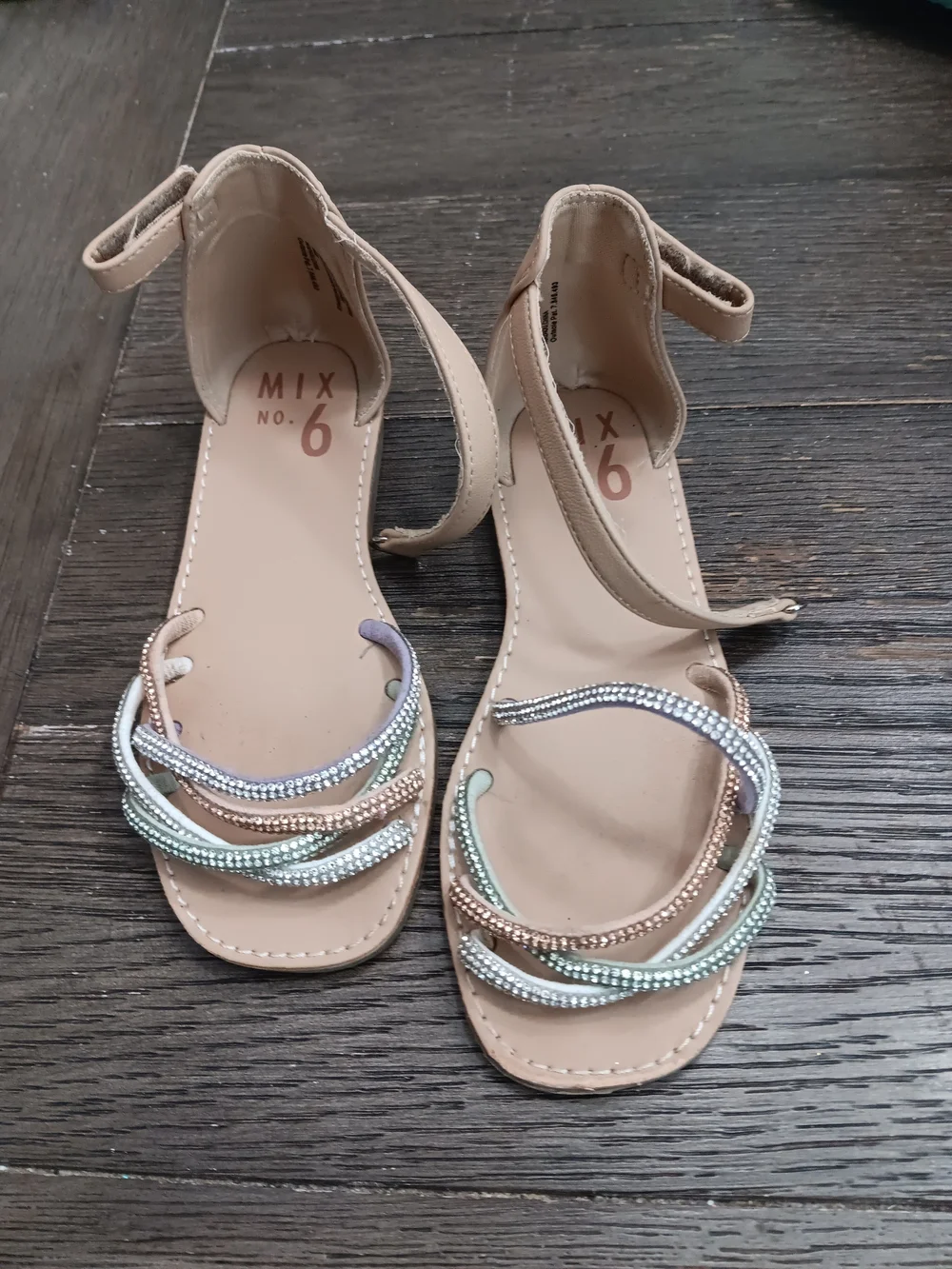 Girls Sz 13 Mix No. 6 Nude-Tan Ankle Strap Sandals with Multicolor Beaded Straps