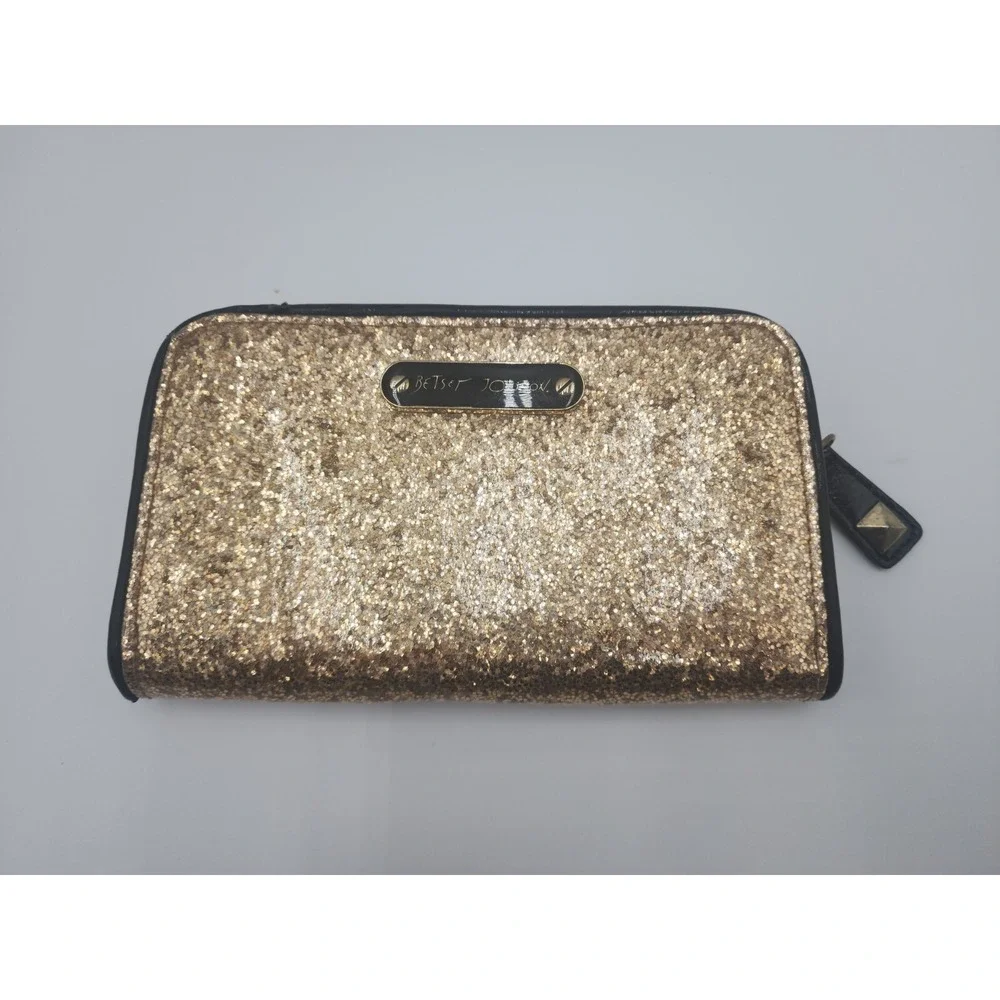 BETSEY‎ JOHNSON GOLD GLITTER SPARKLE WALLET ZIP UP