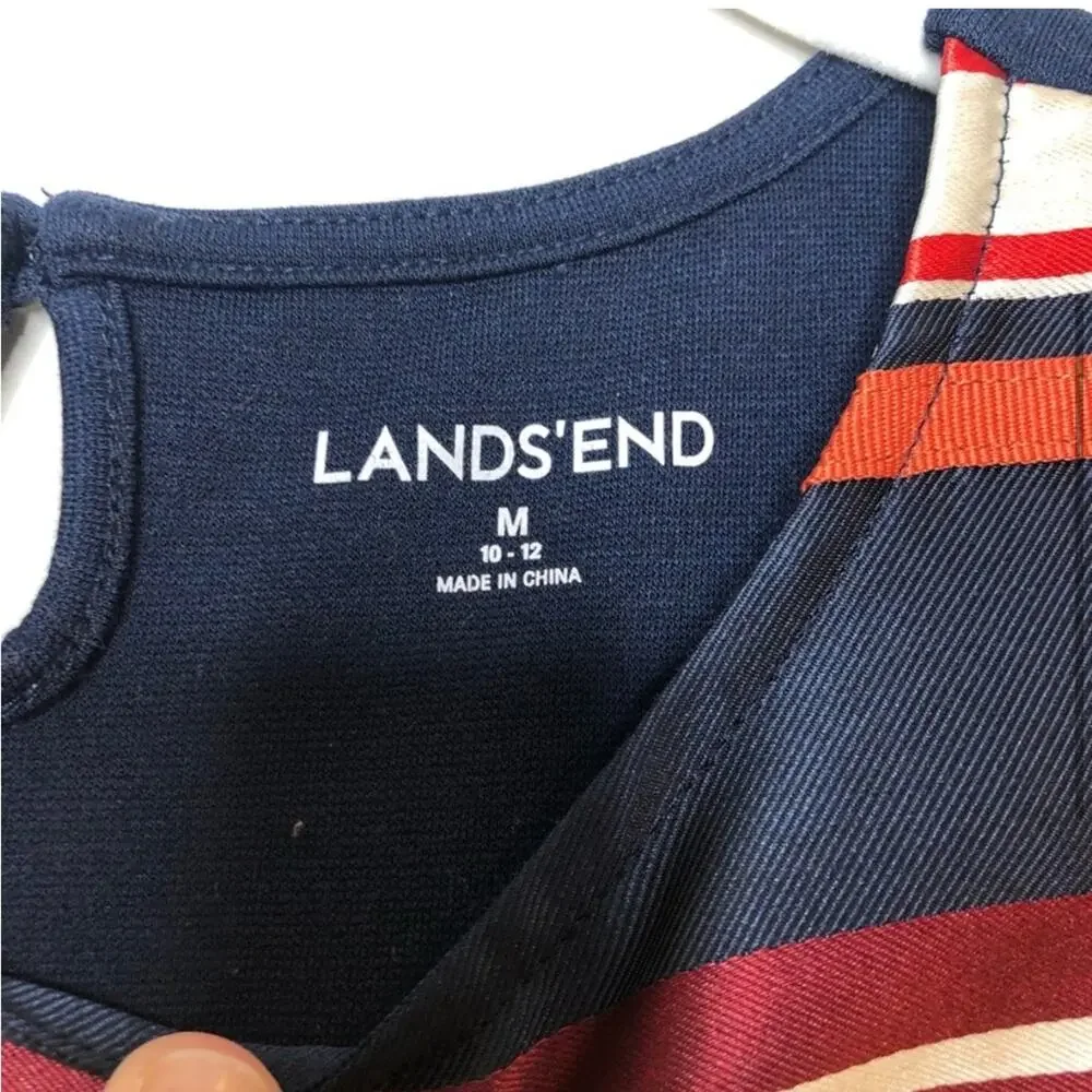 Lands end girls navy blue and multicolor striped dress