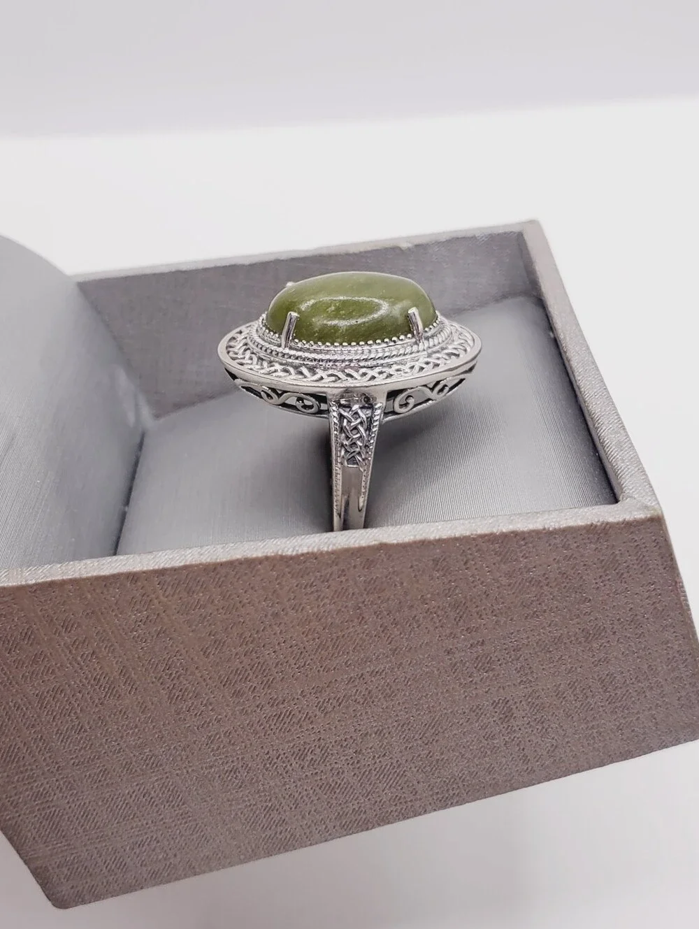 7 Carat Connemara Green Marble 925 Sterling Silver Statement Ring