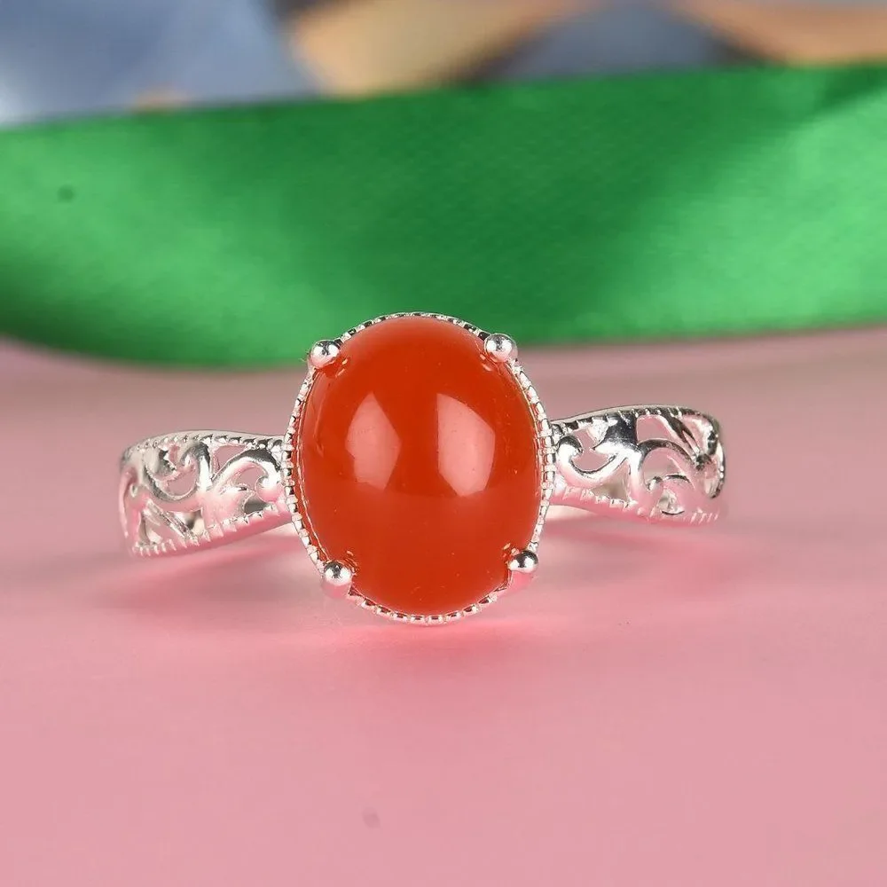 Red Onyx Ring in Sterling Silver Enhanced Size 7