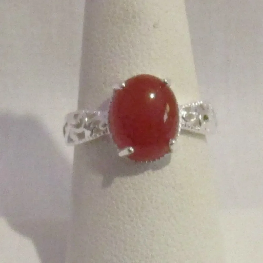 Red Onyx Ring in Sterling Silver Enhanced Size 7