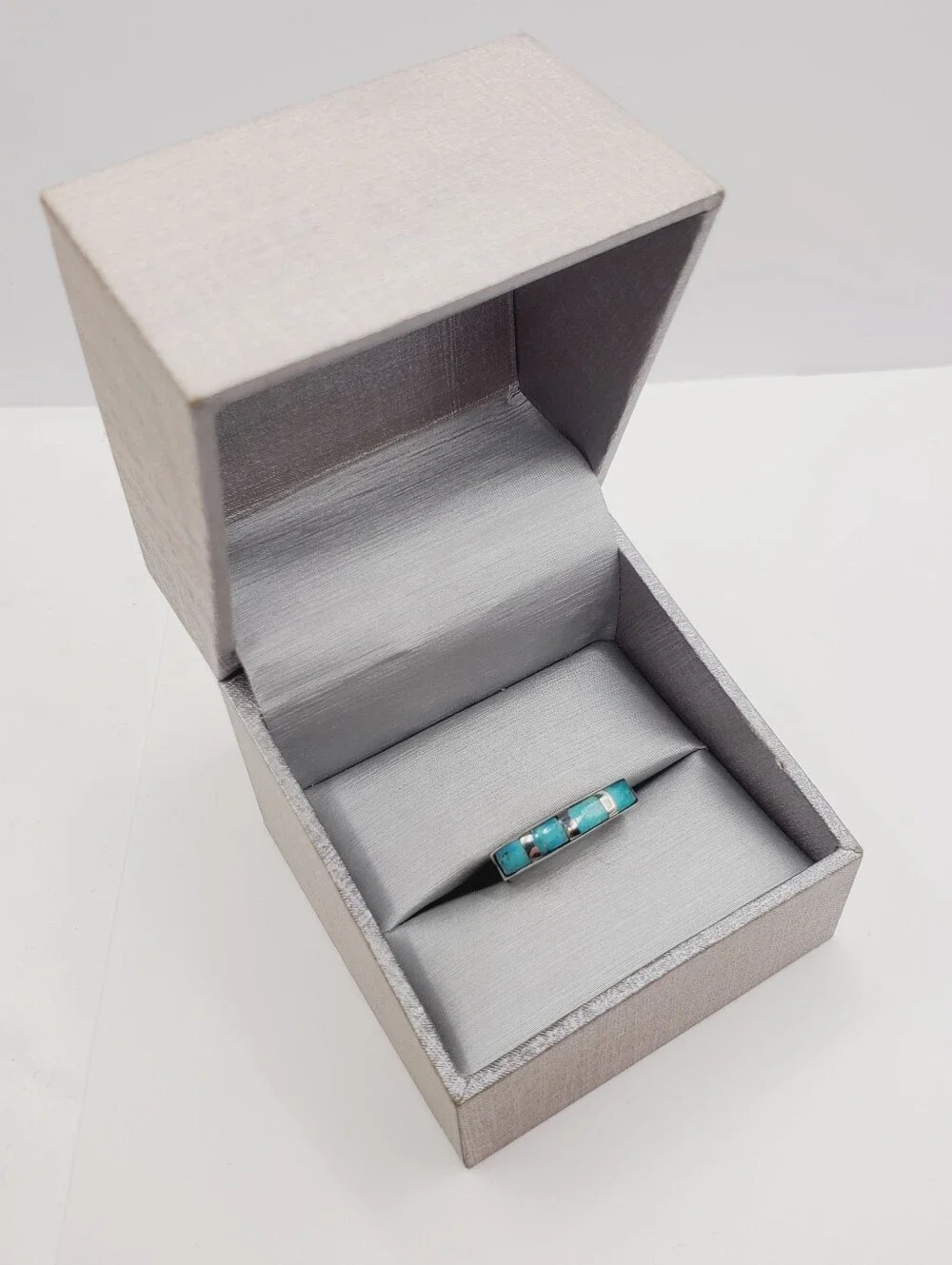 1 Carat Kingman Turquoise Inlay Bar Band Ring In 925 Sterling Silver