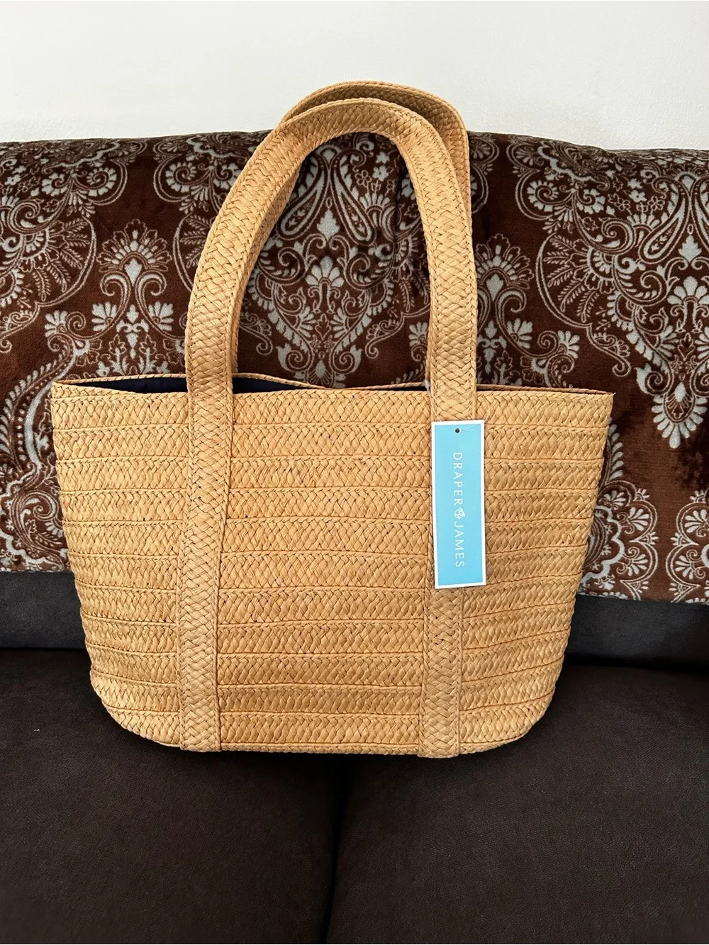 Draper James Everyday Straw Tote Bag Tan Summer Beach NWT