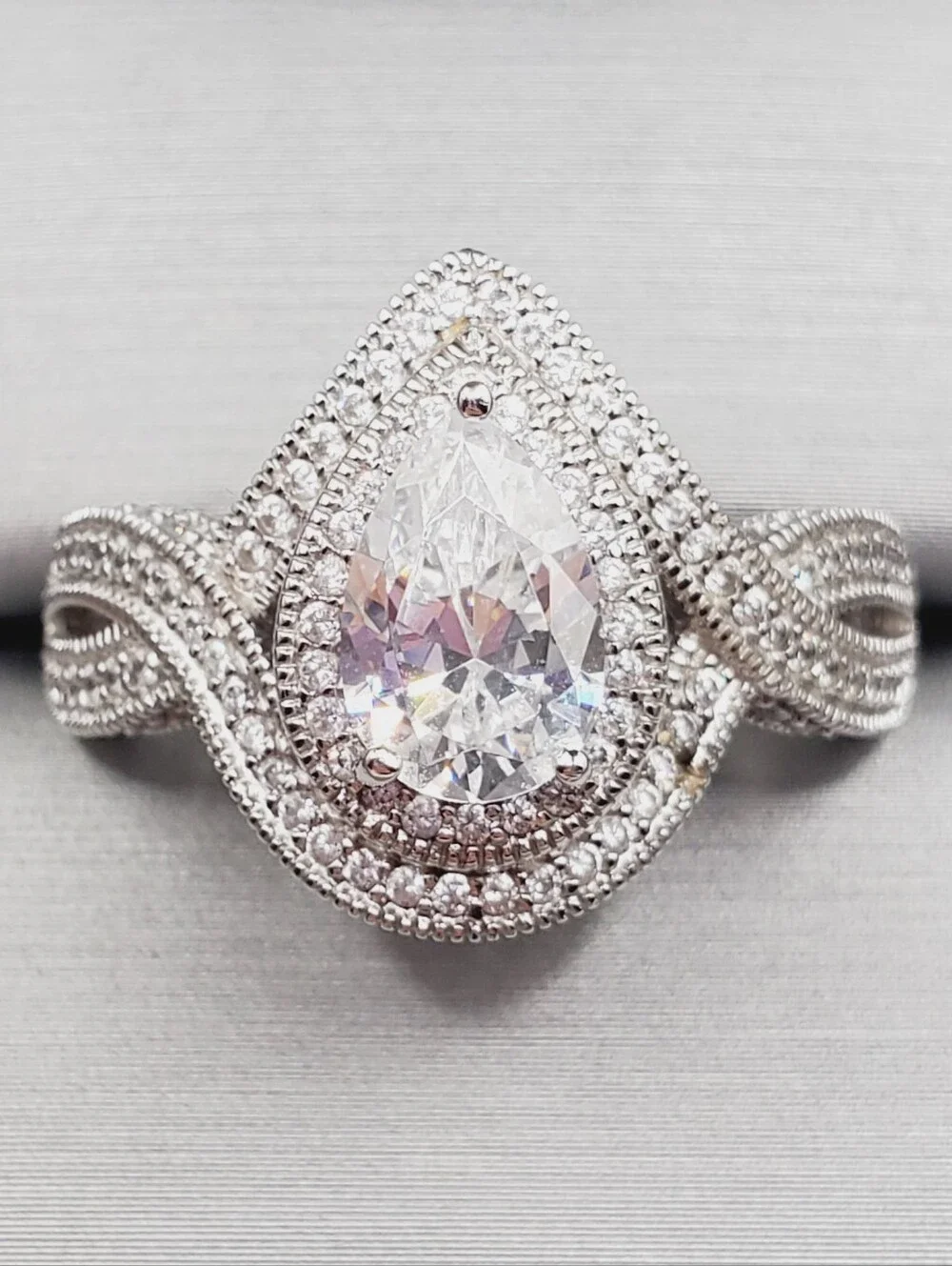 Classic Teardrop Halo Engagement Ring In 925 Sterling Silver - Simulated Diamond