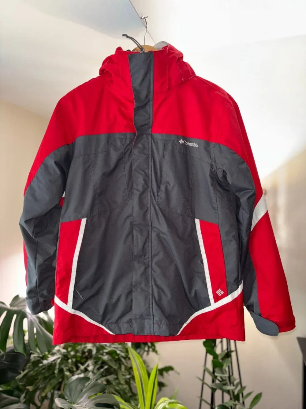 Columbia Youth Bugaboo Omni-Tech Jacket Red Gray Size L 14/16 Waterproof Ski