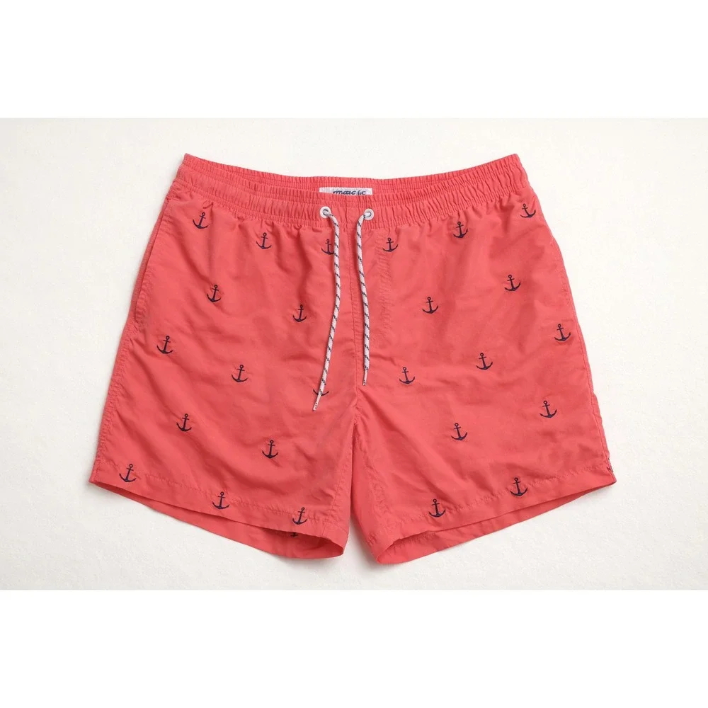 Maamgic Swim Trunks Men's L‎ arge Coral Anchor Print Elastic Waist Pockets