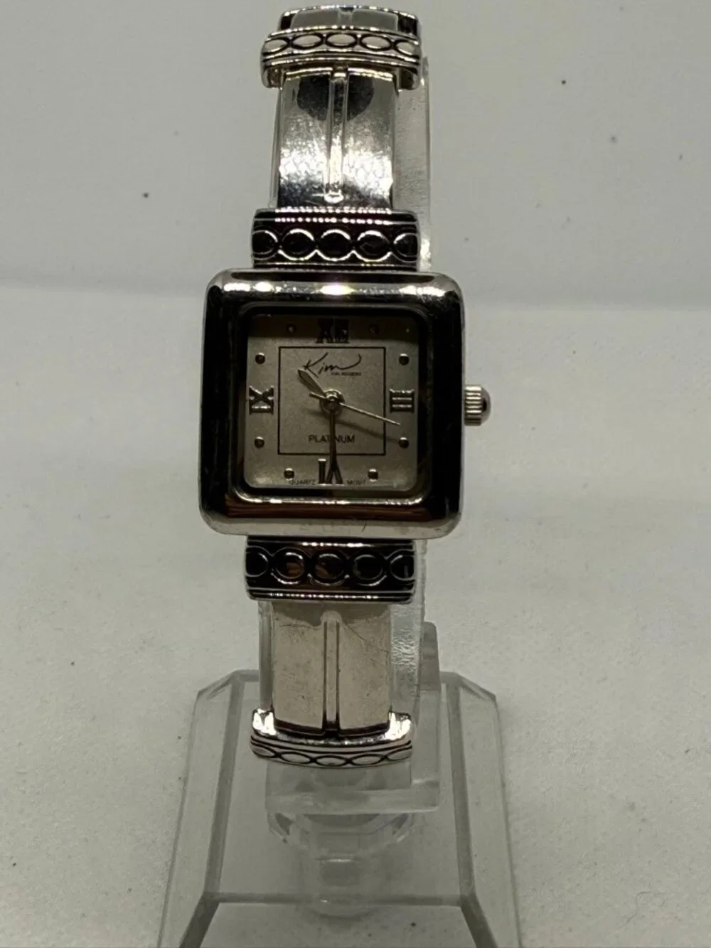 Kim Rogers Silver-Tone Quartz Womens Bracelet Watch Roman Numerals Textured