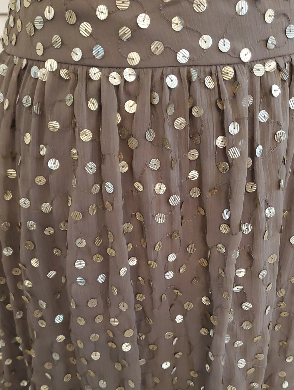 Reiss Lina Sequin Full Skirt NWT Mocha Gold Whimsical Fairy, Size 6