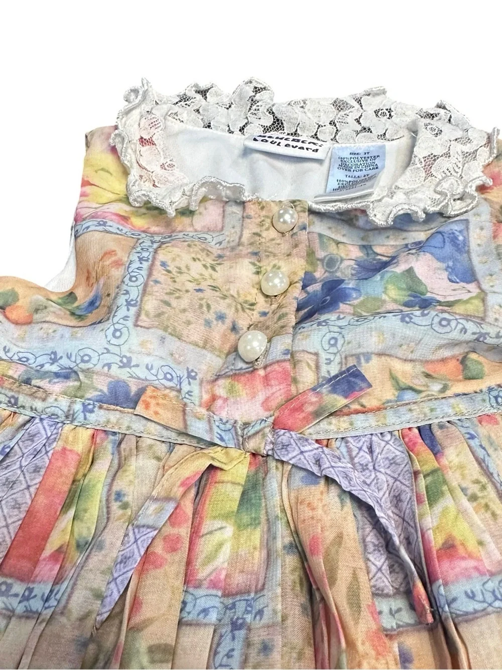 Blueberi Boulevard Girls 2T Patchwork Floral Lace Collar Dress