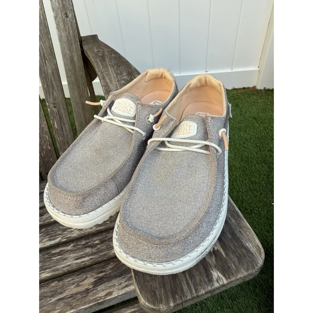 Hey Dude Silver Sparkle Disco Ball Wendy Kid's Slide On Shoes Size‎ 4 Youth K