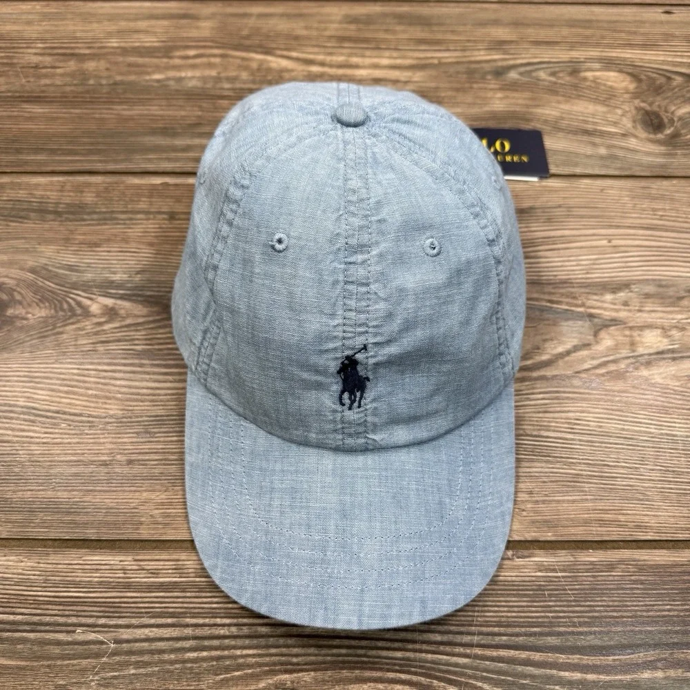 Polo Ralph Lauren OS Iconic Cotton Chino Ball Cap Light Blue Chambray Pony NWT