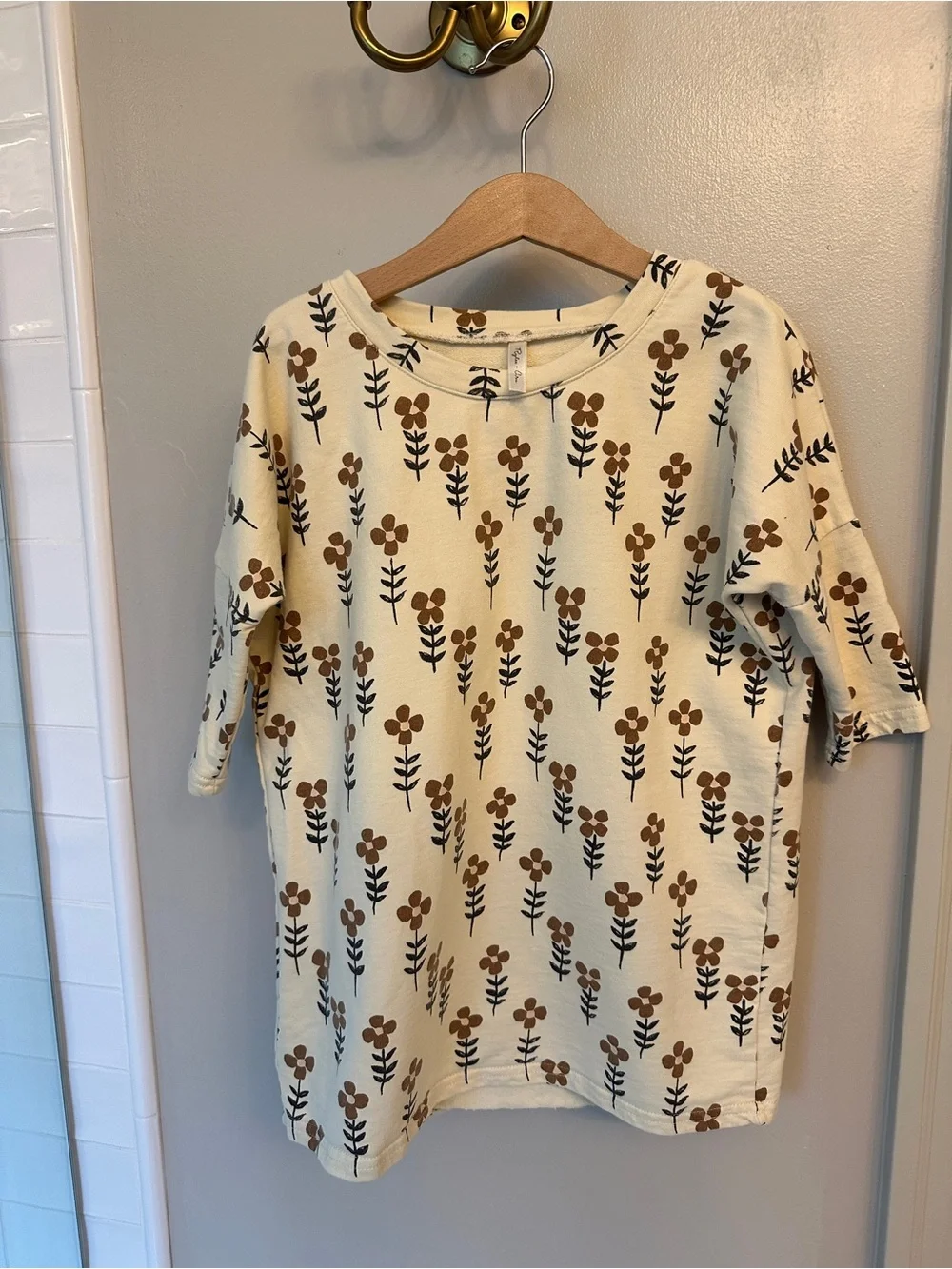 Rylee + Cru Cream Dress with Brown Floral Print and Black Stems