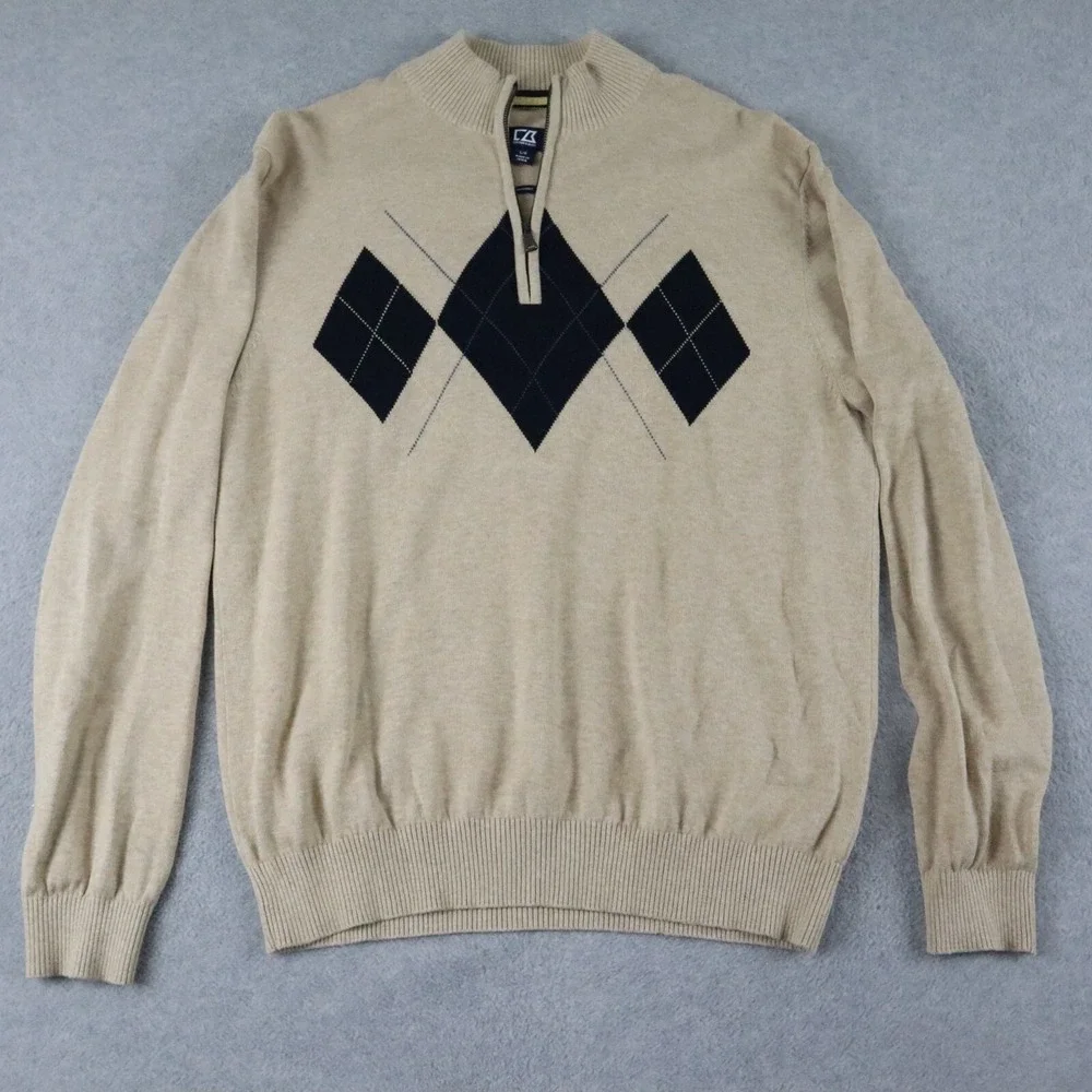 Cutter &‎ Buck Sweater Mens Large 1/4 Zip Pullover Knit Mock Neck Long Sleeve