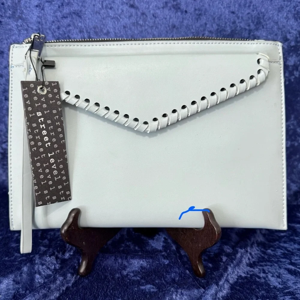 Street Level Pale Blue Clutch‎ Handbag Wristlet Envelope Fold Vegan New w/ Tags