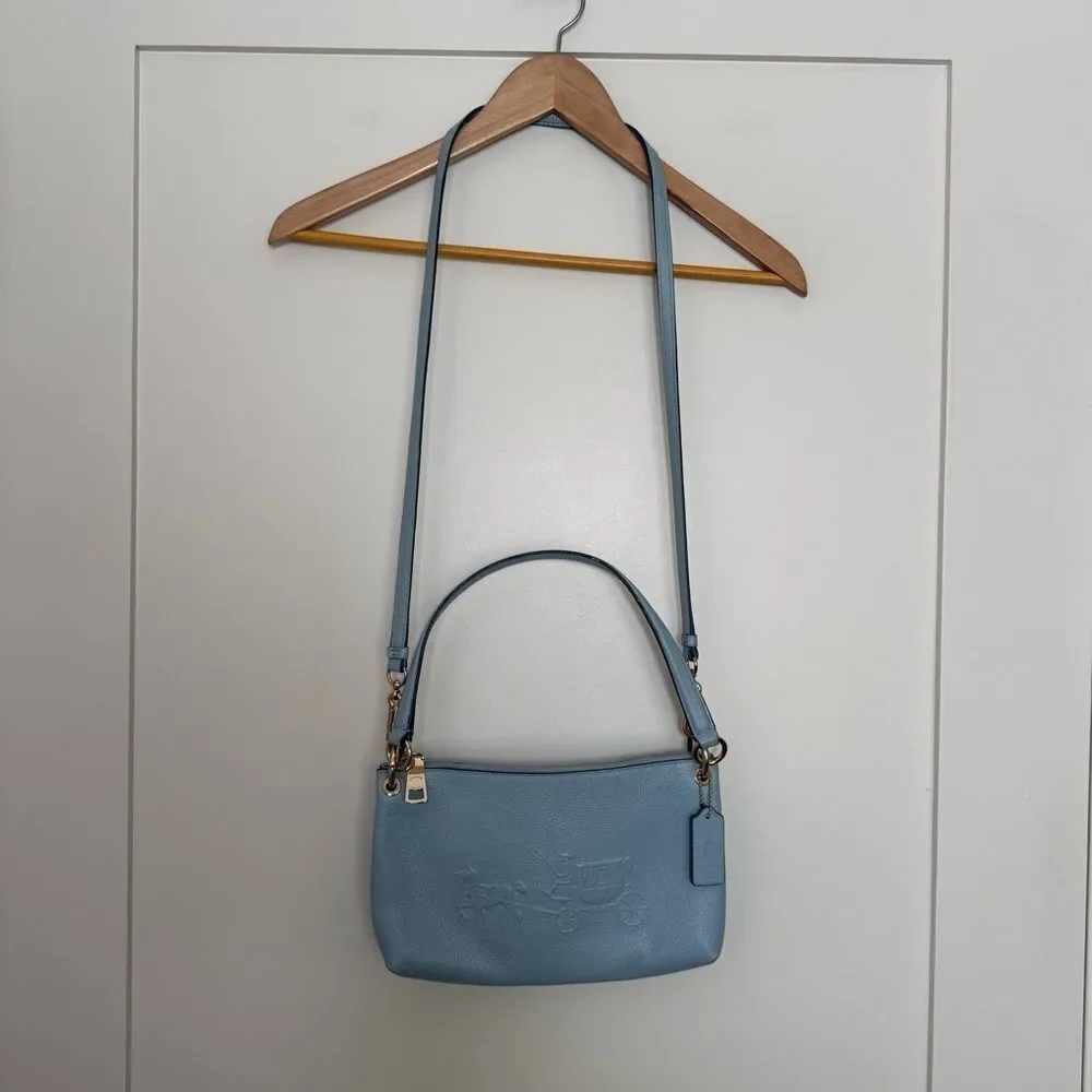 Coach 33521 Charley 2 Way Shoulder Bag Horse Carriage Logo Pebbled Leather Blue