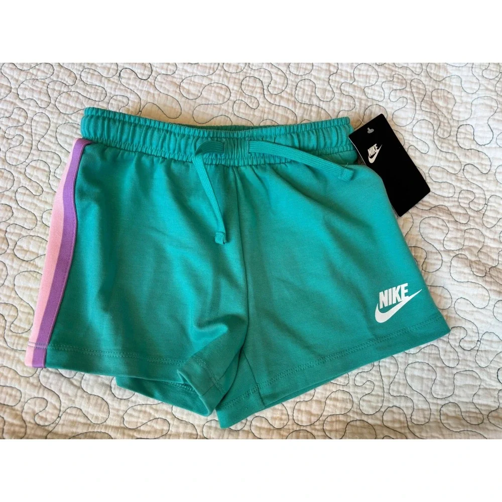 Nike Girls Washed Teal Rainbow Side Rainbow Stripe‎ Shorts Size 6