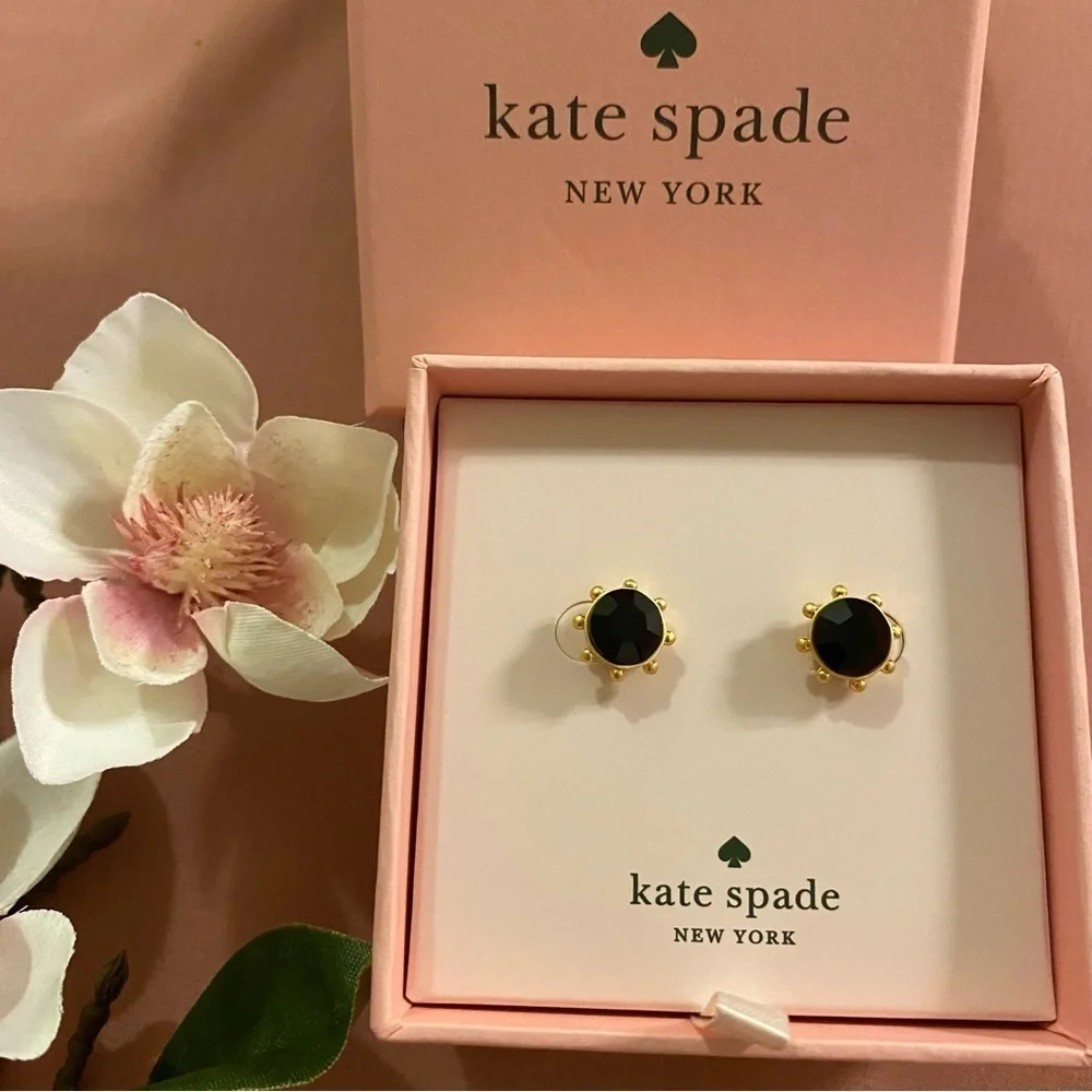 Kate Spade New Flying Colors Bezel Studs Color Jet Black‎ with Gold Tone Metal