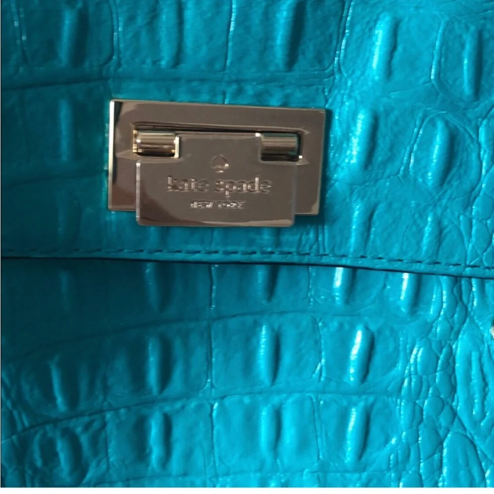 Kate Spade Orchard Valley Sinclair Turquoise Satchel Crocodile Embossed Leather