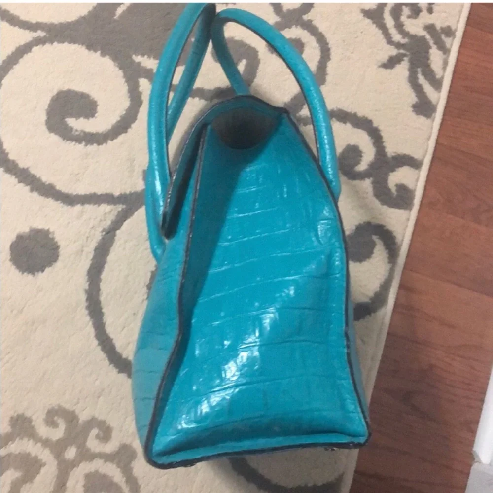 Kate Spade Orchard Valley Sinclair Turquoise Satchel Crocodile Embossed Leather