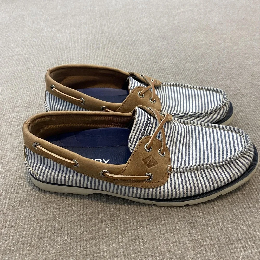 Sperry‎ Top-Sider Shoes Mens Size 8 Blue Striped Canvas Boat Casual STS22036