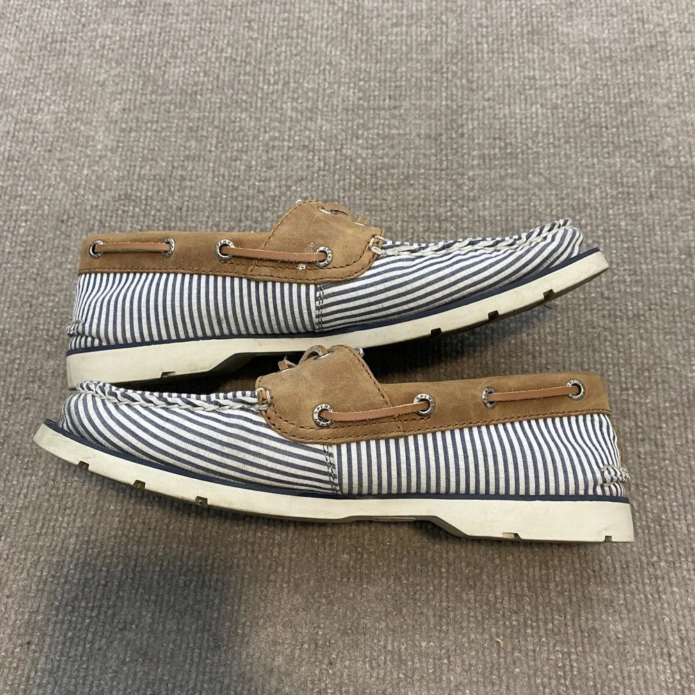 Sperry‎ Top-Sider Shoes Mens Size 8 Blue Striped Canvas Boat Casual STS22036