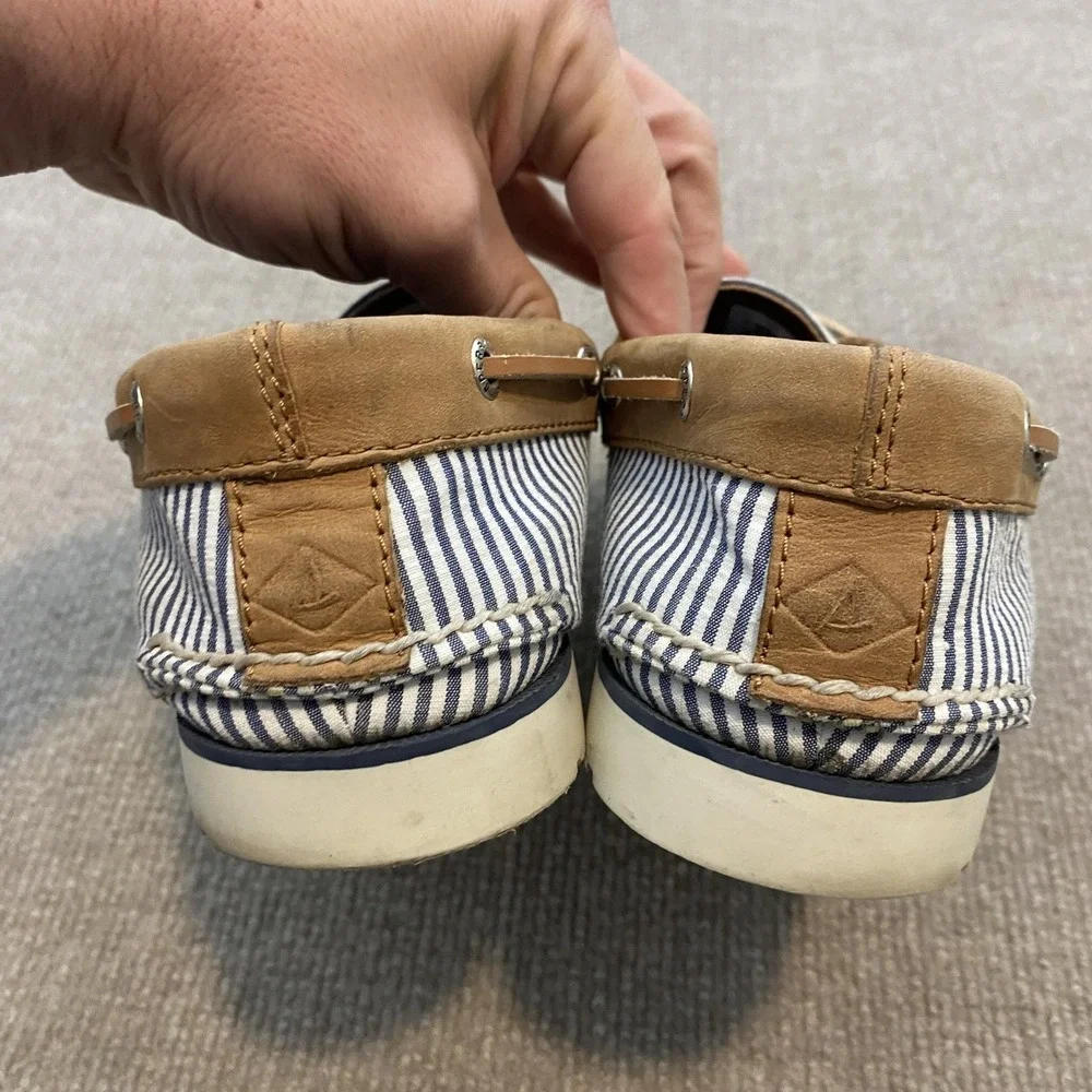 Sperry‎ Top-Sider Shoes Mens Size 8 Blue Striped Canvas Boat Casual STS22036