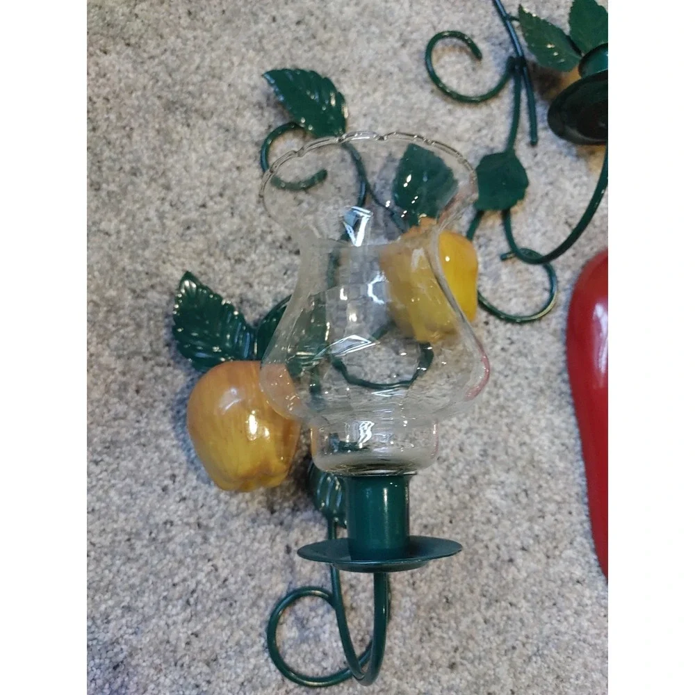 Vintage Apple Shaped Decor Ceramic Wall Clock  Sconces Grannycore Cottage Core