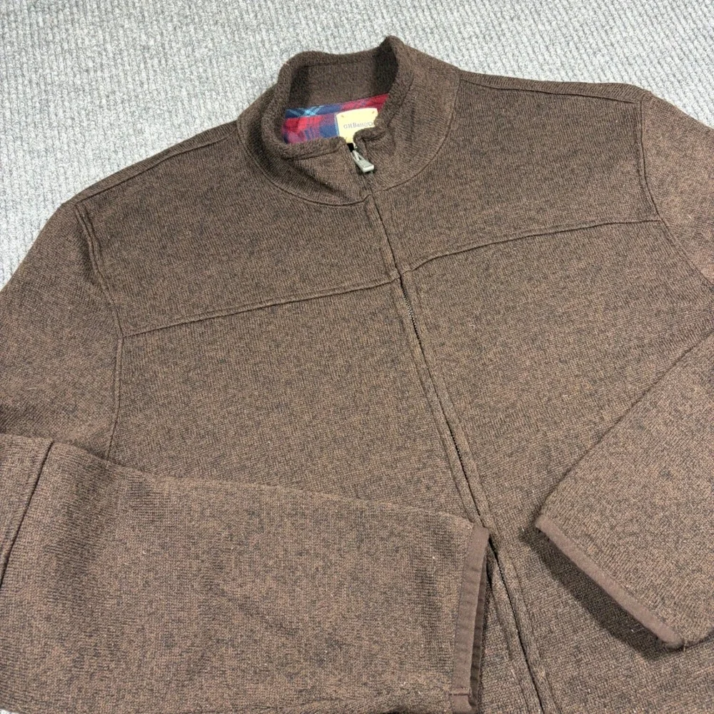 GH Bass & Co Jacket Mens XXL Brown Full Zip Sweater Fleece Mock Neck Flannel
