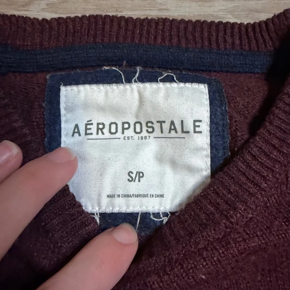 Y2K Aeropostale Mens S Burgundy A87 Logo Crewneck Knit Pullover Sweater Maroon