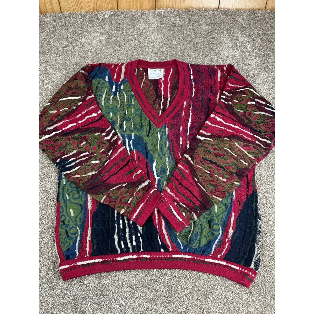 Coogi V-Neck Sweater Men's Small Oversized 3D‎ 100% Cotton Austraila Vintage