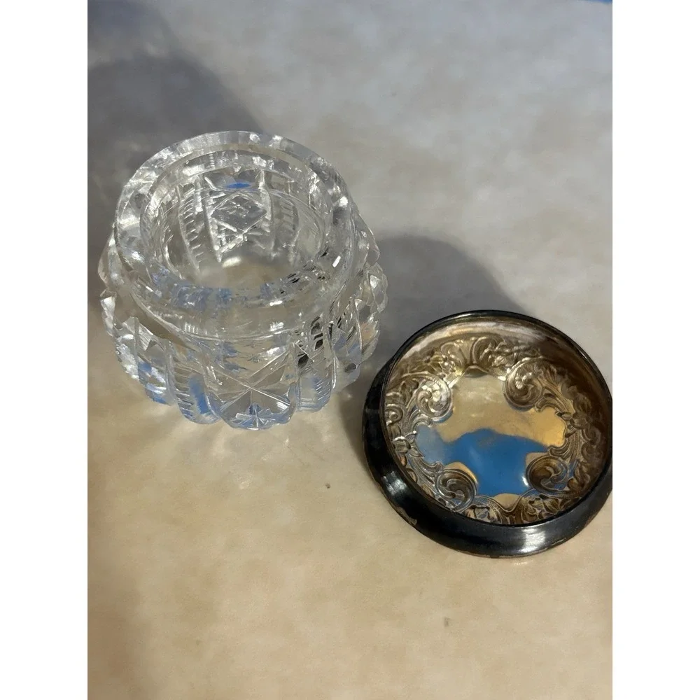 Vintage Cut Glass Vanity Jar With Sterling Silver Lid. See Pics!!