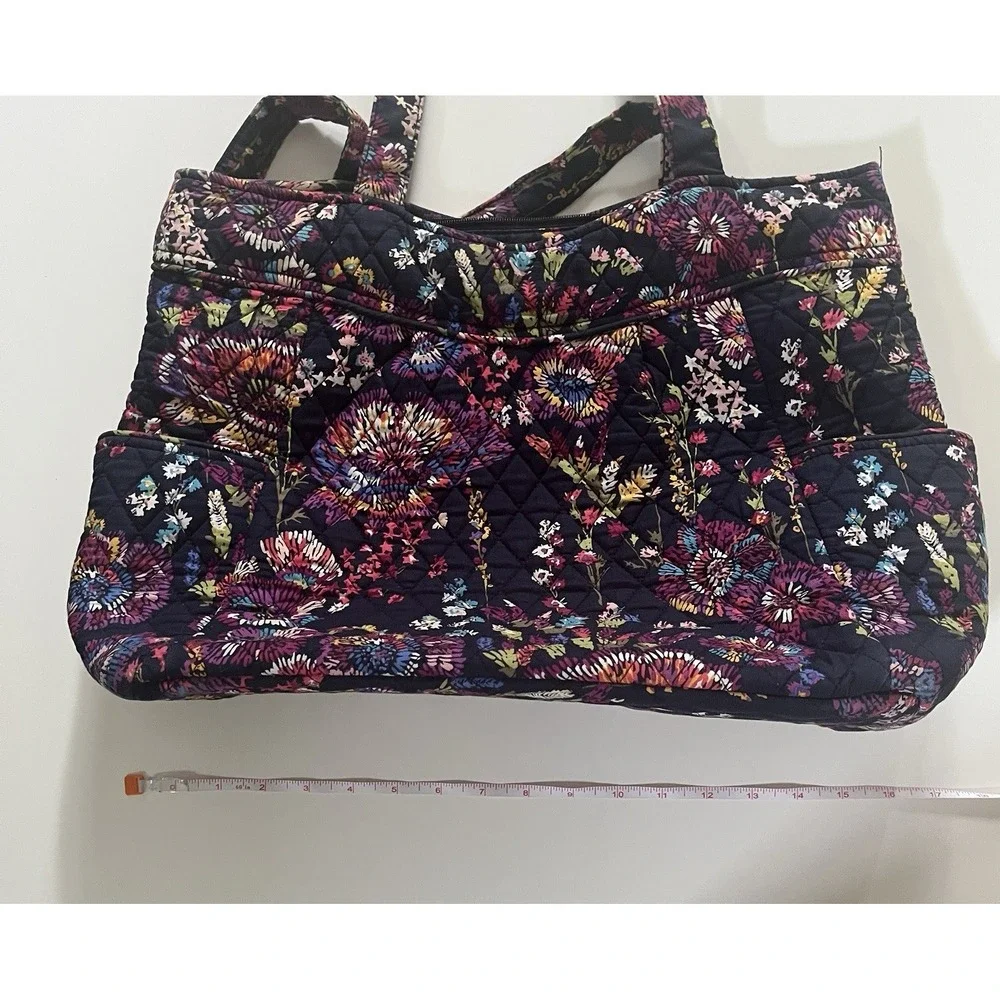 Vera Bradley Purse Large Laptop Bag Floral Navy Blue Wildflower Prairie