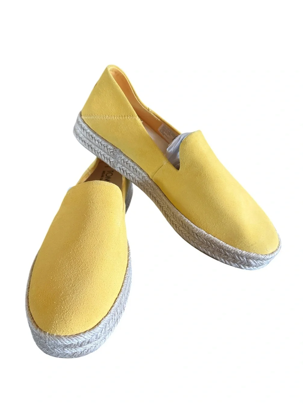 TOMS Alpargata Yellow Leather Slip On Espadrille Shoes Women's Size 9.5 NEW