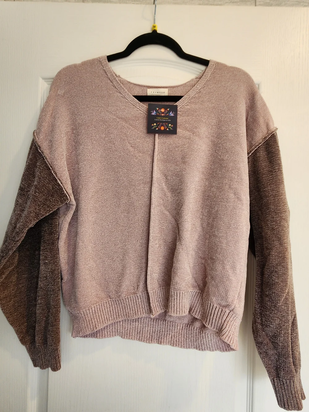 Promesa Two-Tone V-Neck Sweater in Dusty Pink and Purple S/M Euc