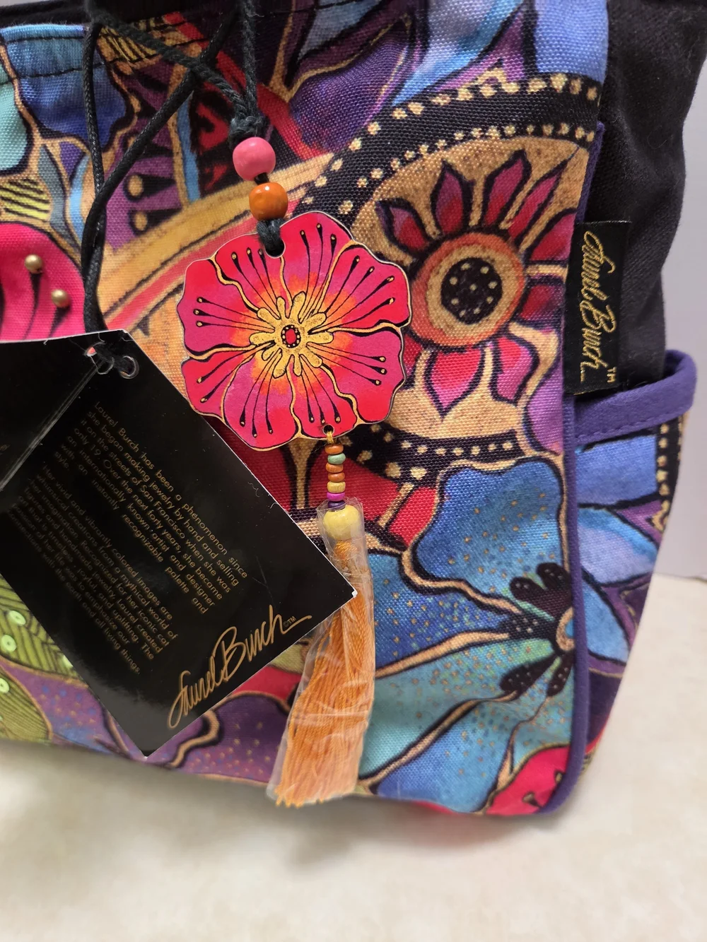 NWT Laurel Burch Floral Medium Tote Purse Bag 14.5 x 4 x 10