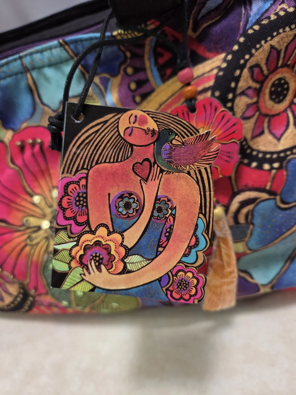 NWT Laurel Burch Floral Medium Tote Purse Bag 14.5 x 4 x 10