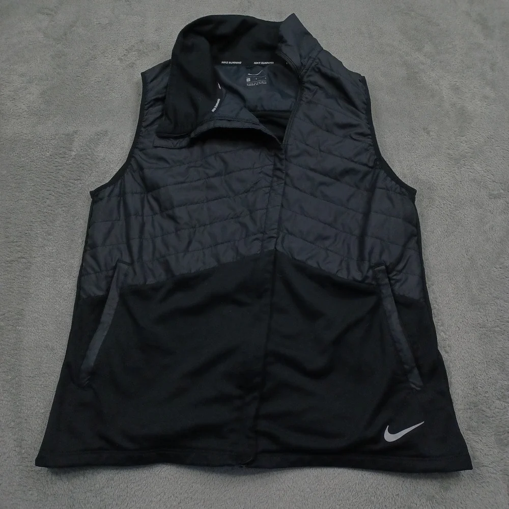 Nike Vest Womens Large Black Full Zip Running Lightweight Pockets Activewear