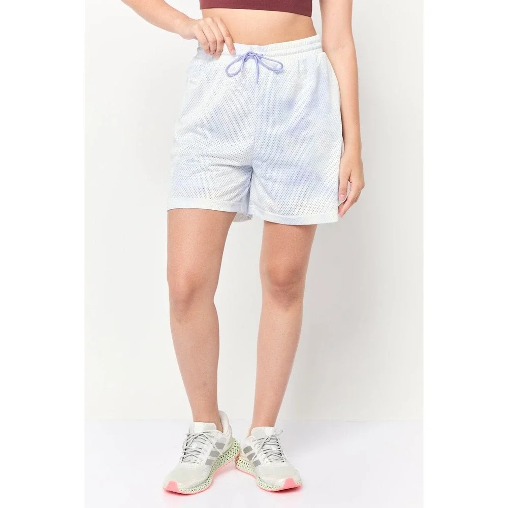 Nike Womens Abstract Cloud Tie Dye Mesh Athletic Shorts Purple White Small