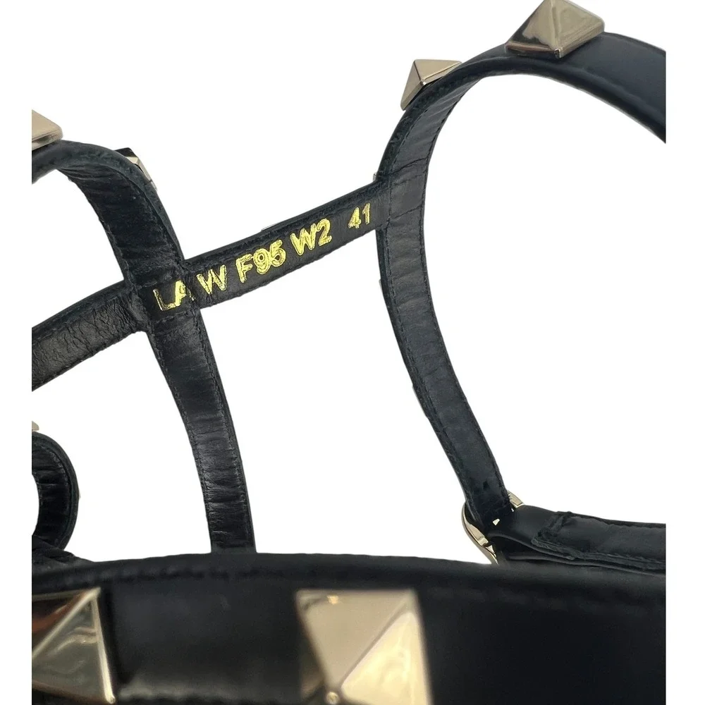 Valentino Garavani Rockstud Calfskin Wedge Sandals Black Size 41