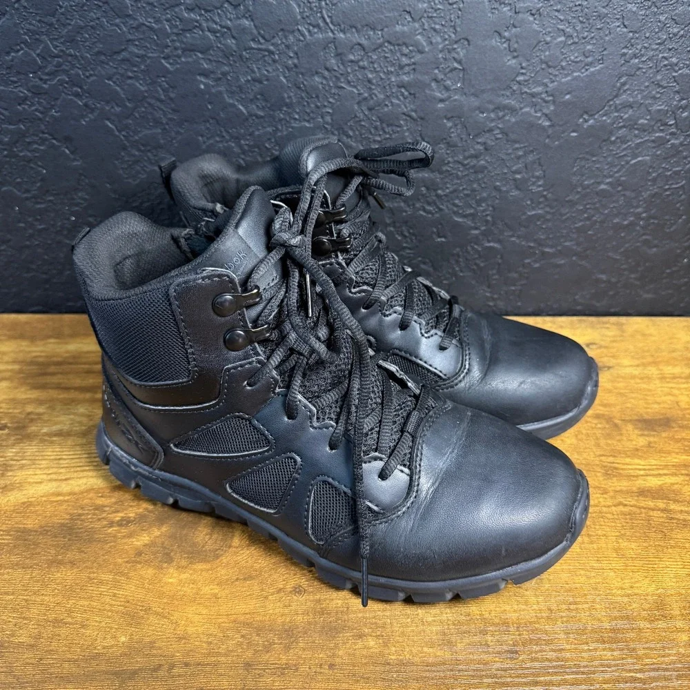 Reebok‎ Sublite Cushion RB8605 Black Leather Tactical Side Zip Mens 6 Womens 8