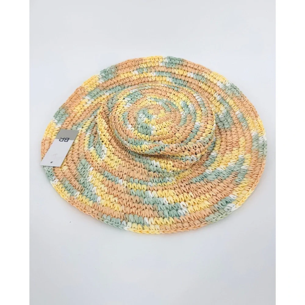 BP Nordstrom Womens Pink Multi Swirl Woven Straw Sun Hat NEW