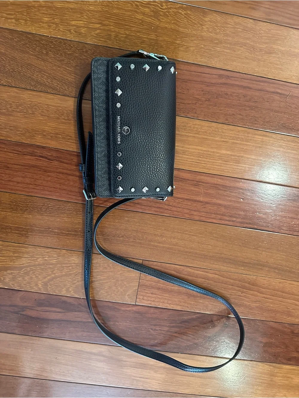 Michael Kors Black Studded Crossbody with easy access and phone pouch